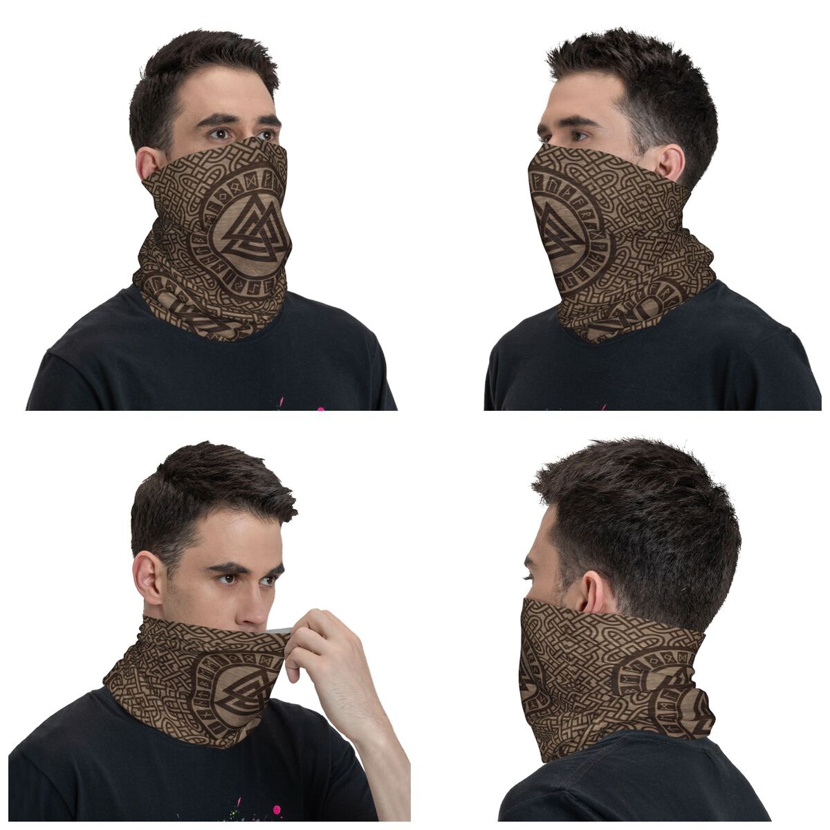 Valknut 기호 및 나무에 룬 문자 Bandana  - Neck Gaiter Fleece 리뷰 및 가격