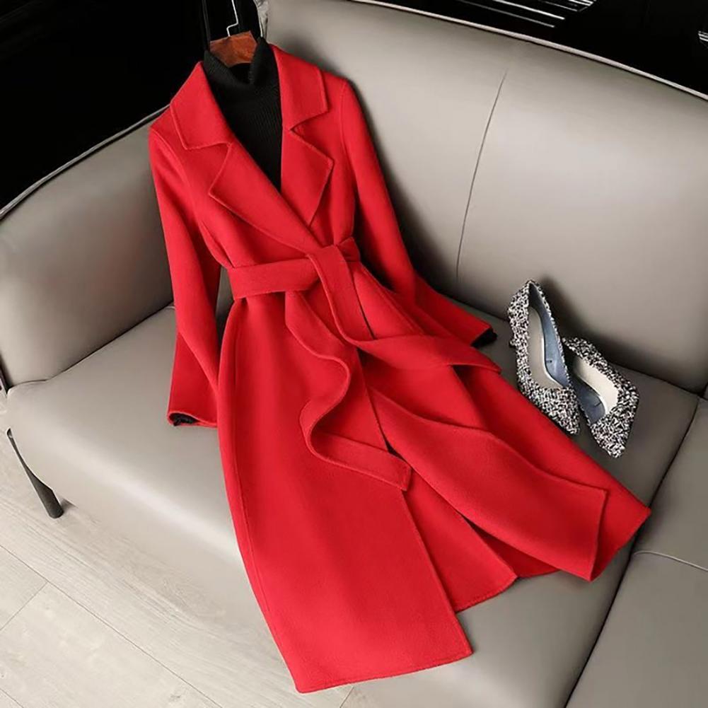 여성 울 코트 여성용 롱 울 피코트 벨트 노치드 라펠  - Wool Coat Peacoat 리뷰 및 가격
